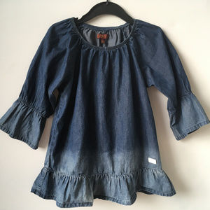 7 For All Mankind Girls Denim Ruffle Cotton Top